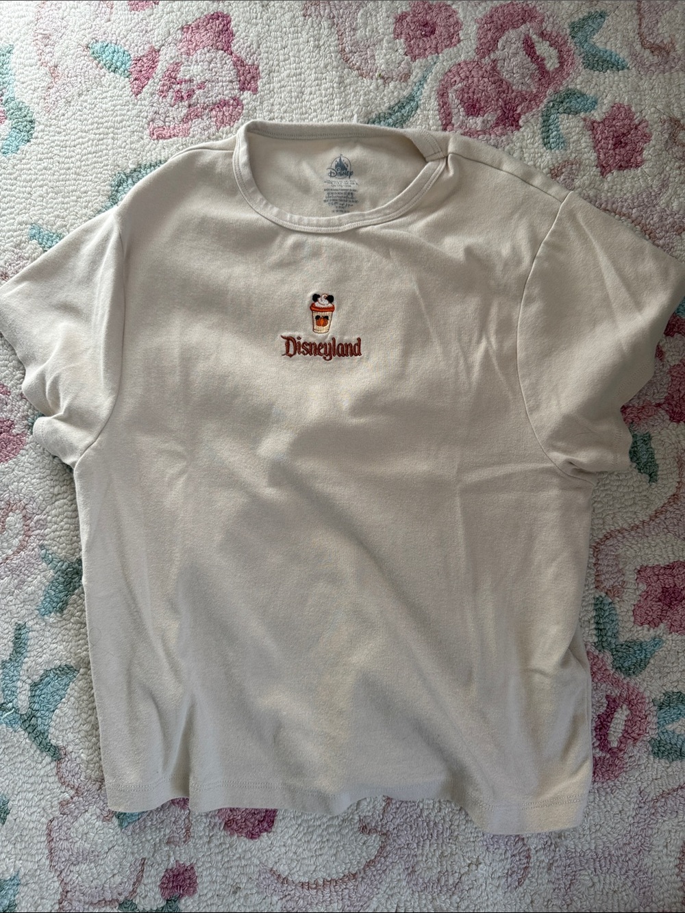 Disney Cream Short Sleeve Tee with Orange Disneyland Embroidery